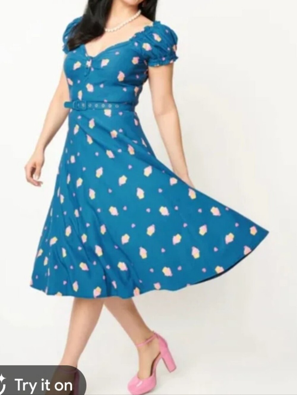 Unique Vintage Blue Polka Dot Knee-Length Skirt